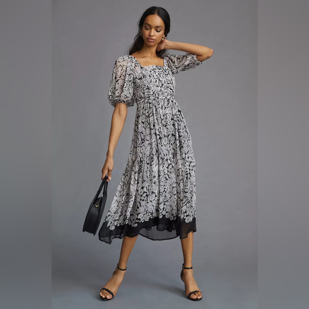 Anthropologie Squareneck Smocked Midi Dress Nwot